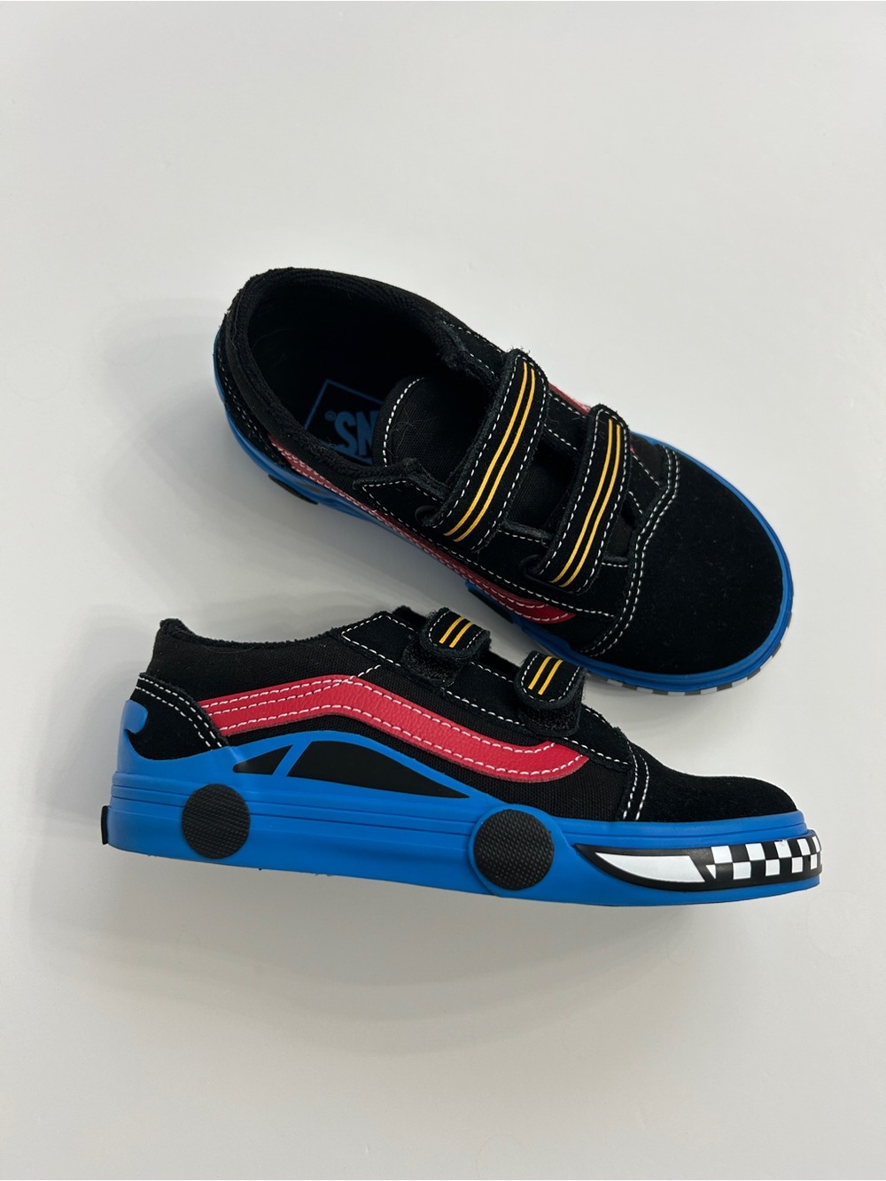 Vans Toddler 10 Old Skool V Racing Car Sneakers Black Blue Red - Picture 2 of 6